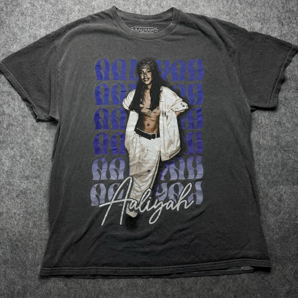 Aaliyah Shirt Mens Large Y2K Gray Streetwear R&B Hip Hop Legend Tee Grunge Music